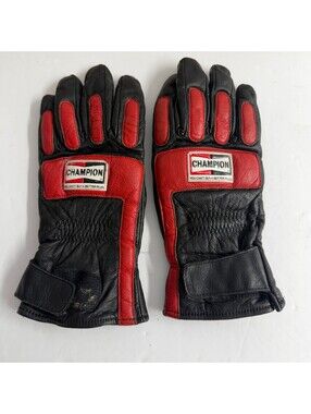 Vintage Champion Racing Gloves Leather Black Red B-13-2
